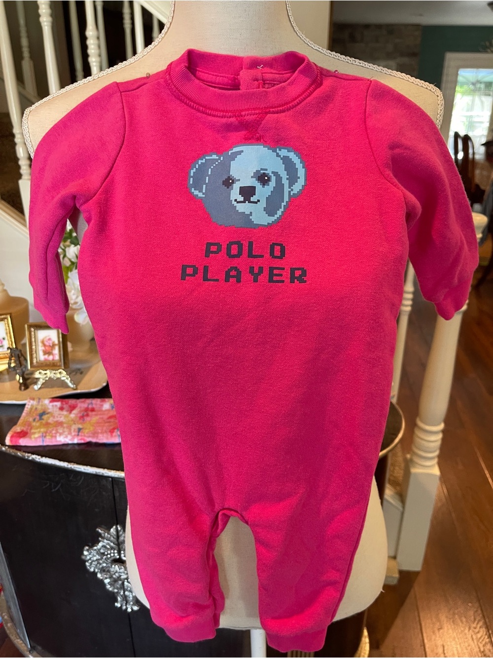 Ralph Lauren Polo Player Pink Baby One-Piece Sweat Jumpsuit